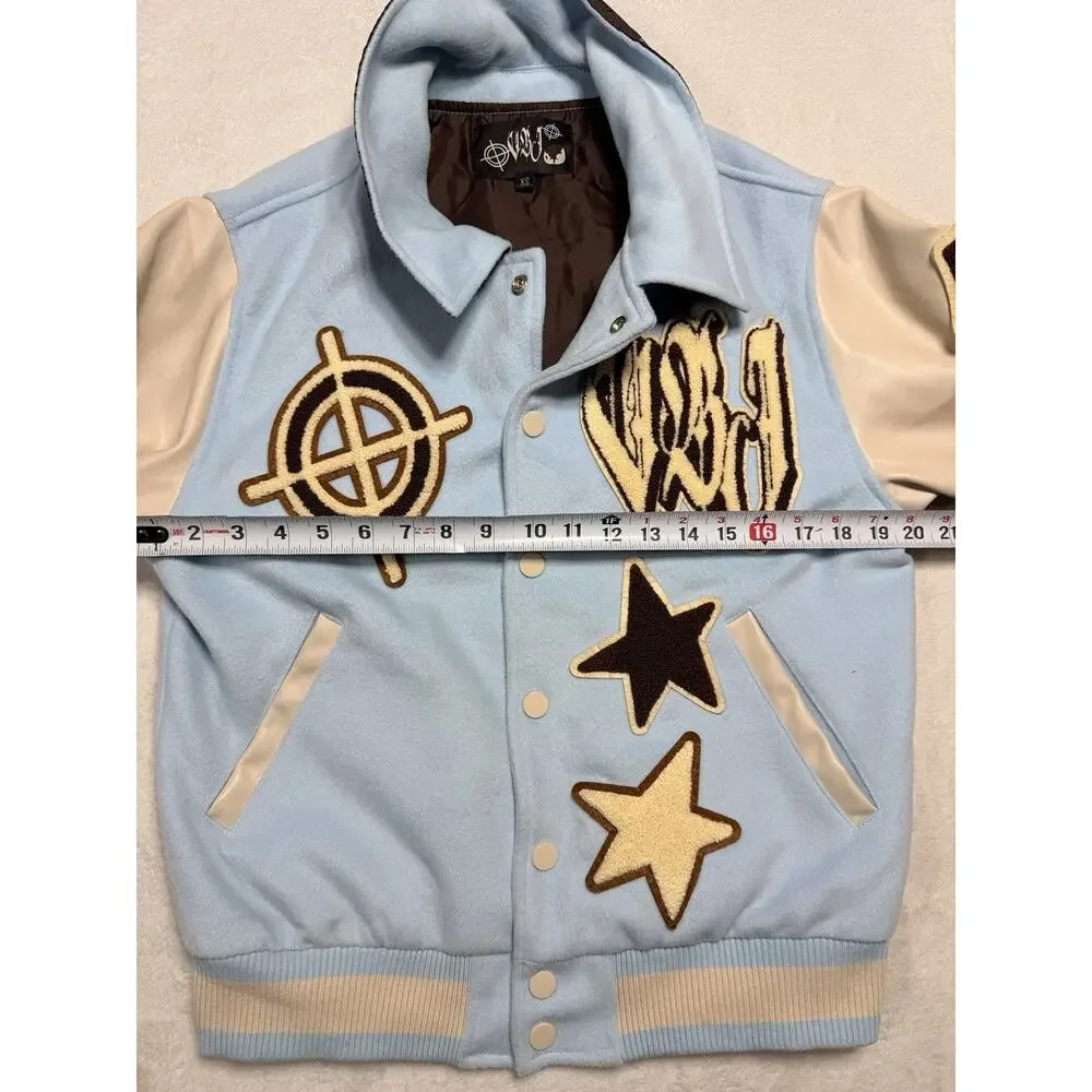 VRT Streetwear Varsity Jacket XS Blue Skeleton In This Life Or The Next Patch